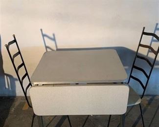 Retro Drop Leaf Formica Table With 2 Wrought Iron Ladder Back Chairs Location 1E
