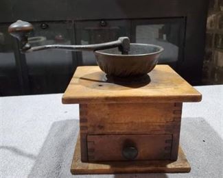 Antique Wooden Frame Iron Coffee Grinder