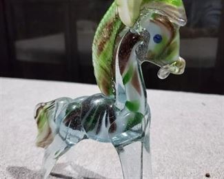 Murano Green and Brown Hand Blown Horse