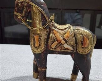 Wooden Horse with Brass and Stone Details