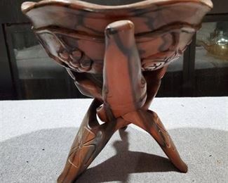 Wooden Carved Fruit Bowl w/ Base