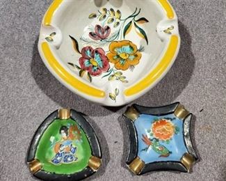 Lot of 3 Painted Ashtrays - See Details in Photos