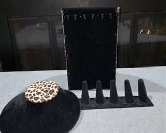 Lot of 3 Black Felt / Cheetah Theme Jewelry Displays
