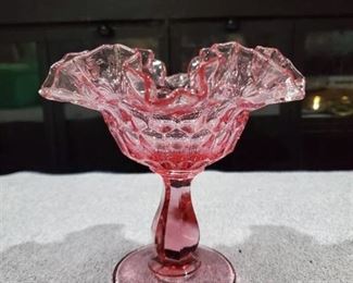 Fenton Colonial Pink Thumbprint Ft Comport, c. 1964-1973