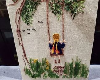 Crewel Blonde Child Swinging