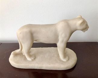 $75 Stone signed carved lion: 10.5" W, 4.5" D, 7" H. 