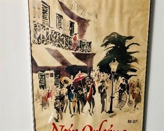 $95 New Orleans poster 23" W x 35" H.   AS IS (some water damage on the bottom portion of poster)