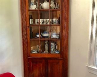 $395 Vintage pine corner cabinet: 33" W, 86" H. 