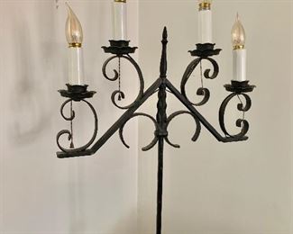 $150 each 1 of 2  standing iron candelabra lamps: each 19" W, 66" H.  