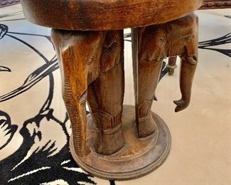 $120 Carved elephant end table: 14" D, 17" H. 