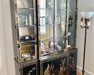 $750 Asian inspired china cabinet: 54.25" W, 14" D, 80" H. 