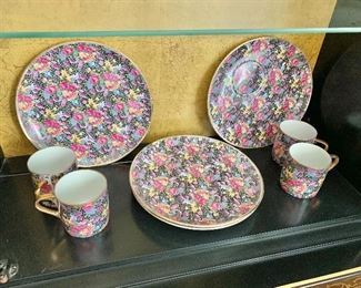 $60 Set of china.  Plates 9.25" diam;  mugs 3" H, 3" diam. 