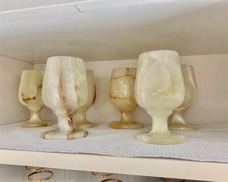 $60 Alabaster stone glassware set of 6. Each 5" H. 