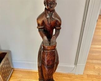 $125 Large wooden statue man playing drum 47" H.