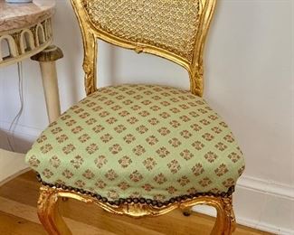 $120 Vintage green and gold chair. 17" W, 17" D, 34" H.  