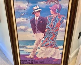 $120 Vintage Miami Beach framed poster: 31" W x 42" H. 
