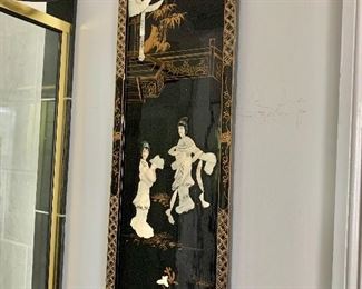 $95 each lacquer Chinese wall hangings 12" W x 34" H. 