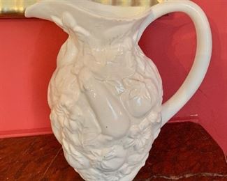 $25 White pitcher vegetable design 11" H. Made in Portugal