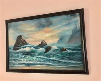 $175 Ocean scene painting: 39" W x 27" H. 