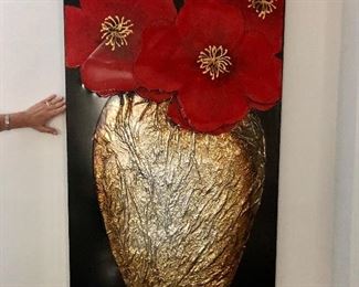 $195 Very large red flowers in vase art: 30" W x 50" H. 