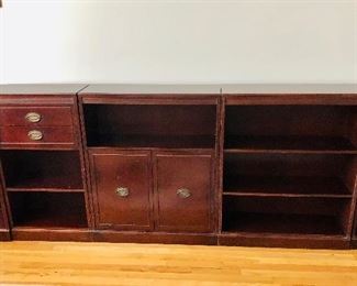$250 Five piece bookcase  totaling 101" W, 10.5" D, 36.25" H. 
