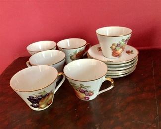 $50 Set of 6 fruit cups and saucers.  Cups 2.5" H, 3.5" diam;  saucers 5.25" diam.  
