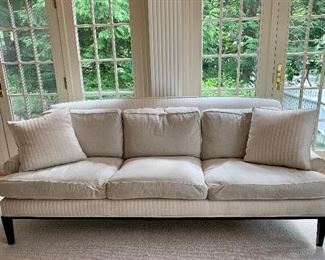 Item 3: Down Filled Linen Sofa - two toned - light grey with beige and cream stripe - 86"l x 26.5"w x 33.5"h: $995
