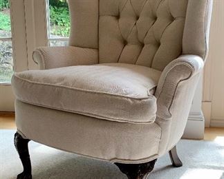 Item 10: Linen Down Filled Chair with Carved Claw on Ball Legs - 30"l x 21.5"w x 35"h: $495