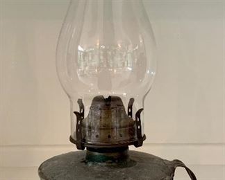 Item 13: Antique Hammered Tin Oil Lamp - 13.5": $30