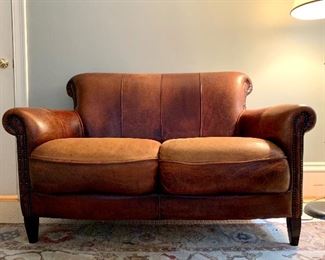 Item 15: Leather Settee with Nail Head Trim - 53"l x 21.5"w x 31"h: $500
