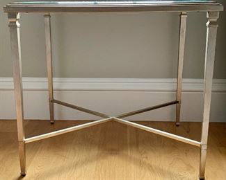 Item 23: (2) Ethan Allen Heron Glass and Brushed Gold Gilt Side Table - 28"l x 22"w x 25.5"h: $395ea