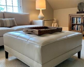 Item 21: Ethan Allen Leather Ottoman with Nailhead Trim - 36.5"l x 36.5"w x 17"h: $375