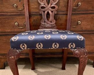 Item 132: Single Chair, Vintage - Claw and Ball, Cabriole Legs, Bumblebee Upholstery - 21.25"l x 18.5"w x 38"h: $225