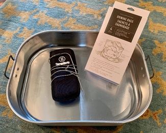 Turkey Pan, Brining Kit, and Meat Thermometer: $18