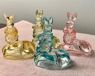 Close up of bunny candle holders