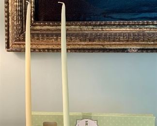 Delft Pottery Candlesticks and Candles: $25