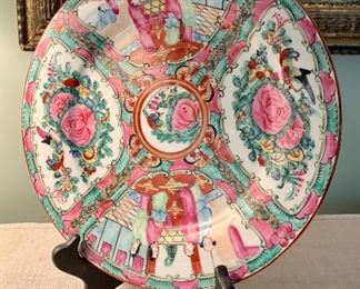 Hand Painted in Hong Kong, Famille Rose Medallion Plate: $35