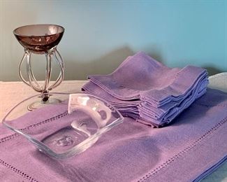 Linen Luncheon Set (Service for 8) with Hand Blown Glass Dishes: $26