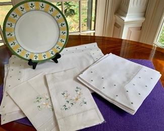 Lot of (8) Placemats & Napkins with Tea Towels and Decorative Plate: $22