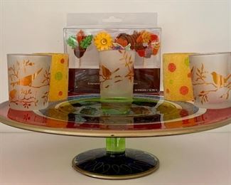 Hand Painted Cake Stand and Votives: $22