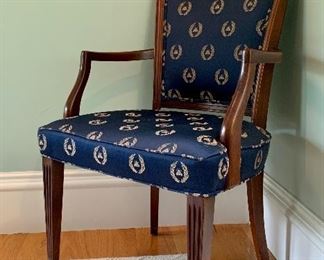 Item 71: (6) Upholstered Chairs, Royal Blue with Bumblebees: (4) Chairs - 20.25"l x 18.5"w x 35"h $575/set of 4 (2) Armchairs - 22"l x 19"w x 35"h: $250/Pair