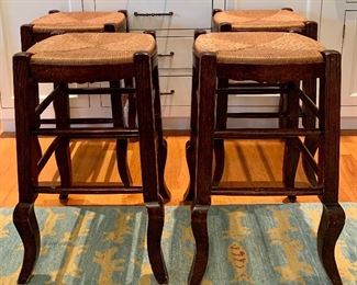 Item 49: (4) "Collection Reproductions" Rush Bar Stools - 12.75"l x 12.75"w x 24"h: $100 each - $85 for stool with sliver missing (see upcoming photo)