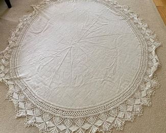 Vintage Linen Tablecloth with some repairs - 65.5": $48