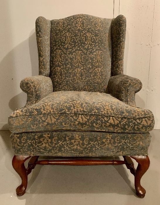 Item 117:  Upholstered Armchair with Carved Cabriole Legs - 30.5"l x 22"w x 43.5"h:  $450