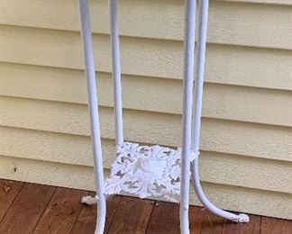 Item 75: Vintage Metal Planter with Marble Top - 13"l x 13"w x 30"h: $75