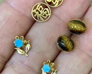 Item 82: 14K Moonstone Earrings: $75 Item 83: 14K Tiger's Eye Earrings: $75 Item 84: 14K Oriental Symbol Earrings: 75