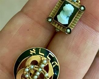 Lot 14: 10K Cameo Frat Pin: $95
Lot 15: 10K Frat Pin, larger of the two: $125