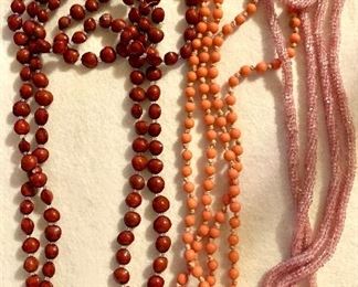 Lot 7: 3 Strands - left - seeds of some sort, center - orange and right pink micro beads: $28