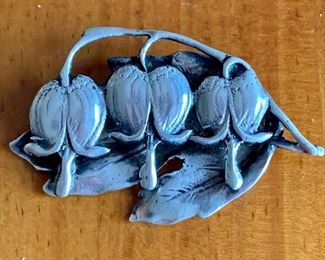 Lot 10: Heavy Sterling Silver Vintage Pin (3 flowers on a branch): $85