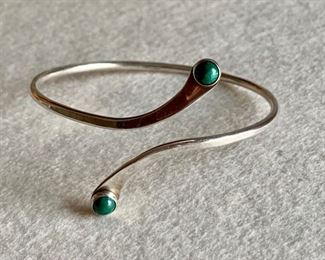 Lot 12: Pretty Vintage Sterling Bracelet with Green Stones: $30